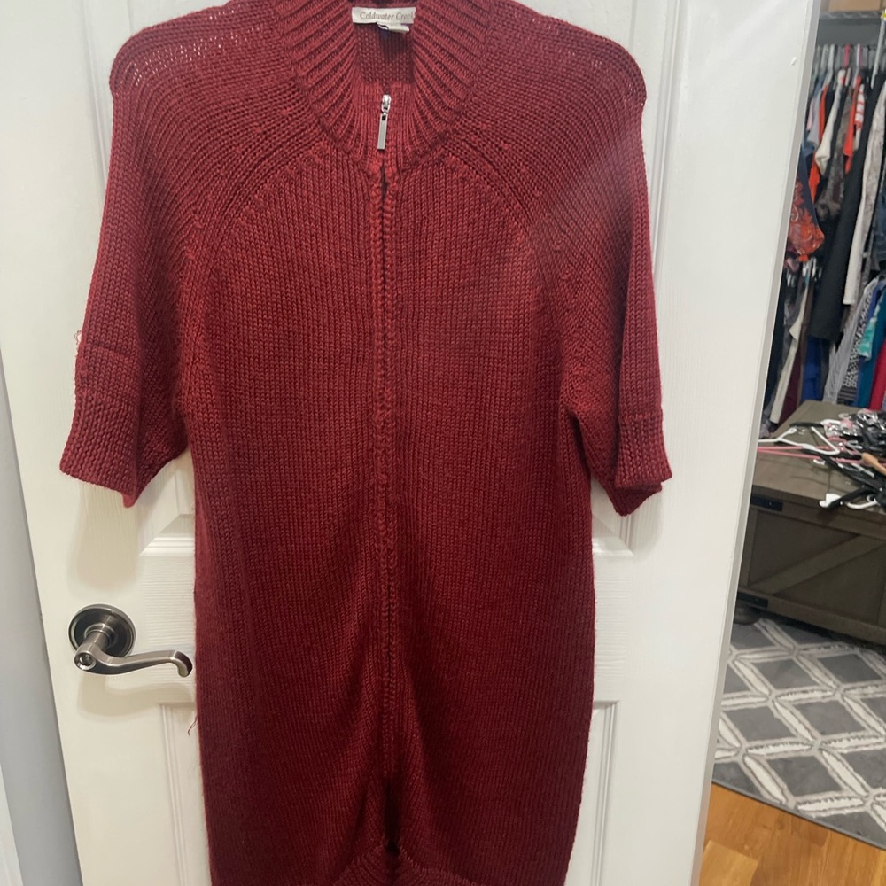 Coldwater creek sweater dress shortsleeve medium rust color zip up - Picture 5 of 10